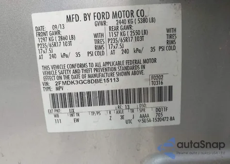 2013 Ford Edge Se из США, поврежденный, VIN 2FMDK3GC8DBE15113